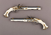 Pair of Flintlock Pistols of Empress Catherine the Great (1729–1796), Johan Adolph Grecke (Russian, Saint Petersburg, recorded 1755–90), Steel, ivory, gold, brass, Russian, Saint Petersburg