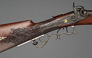 Percussion Target Rifle, Julius Grudchos (American, active ca. 1856–1860), Wood (walnut), steel, silver, gold, baleen, ivory, American, New Bedford, Massachusetts