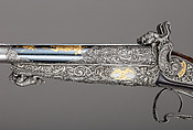 Double-Barrel Breech-Loading Pinfire Shotgun, J. C. A. Brun (French, Paris, active 1849–72), Steel, wood (walnut), gold, French, Paris