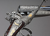 Double-Barrel Breech-Loading Pinfire Shotgun, J. C. A. Brun (French, Paris, active 1849–72), Steel, wood (walnut), gold, French, Paris