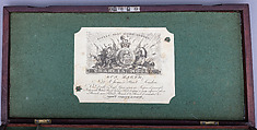 Pair of Pellet-Lock Pistols with Case with Accessories, Charles Moore (British, active in London and Paris, recorded ca. 1821–45), pistols: steel, wood (walnut), platinum, brass; case: wood (mahogany), textile, brass, bone, paper; powder flask: brass; bullet mold: steel; nipple wrench: wood (mahogany?), brass, steel; ramrod: wood (mahogany?), bronze, steel; spare nipples: steel; spare firing pins: steel, British, London