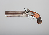 Over-and-Under Flintlock Pistol, George Sturman (British, London, recorded 1827–70), Steel, wood (walnut), platinum, brass, British, London