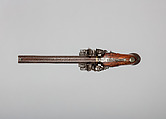 Over-and-Under Flintlock Pistol, George Sturman (British, London, recorded 1827–70), Steel, wood (walnut), platinum, brass, British, London