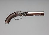 Flintlock Pistol with Inverted Lock, Joseph Egg (British (born France), Huningue 1775–1837 London), Steel, wood (walnut, rosewood), horn, British, London