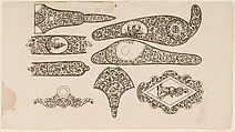 <i>Musterblätter enthaltend die anwendbarsten Jagdstücke u. Arabesken für Büchsenschäfter, Graveure etc.</i> (Zella bei Gotha, n.d. [1849/50]) (Patternbook of Engraved Designs for Firearms Ornament), from the workshop of Louis D. Nimschke (1832–1904), Gustave Ernst (German), Engraving on paper, German