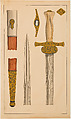 Designs for the Ornament of Swords and Firearms, Workshop of Louis-François Devisme (French, Paris, active 1833–1886), Leather, paper, pencil, ink, colored wash, French, Paris