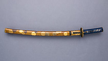 Blade and Mounting for a Short Sword (Wakizashi), Blade attributed to Fusamune of Soshu (Japanese, active ca. late 15th–early 16th century), Steel, wood, lacquer, ray skin (samé), silk, copper-gold alloy (shakudō), gold, silver, Japanese