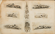 Album of Firearms Ornament Containing Approximately Five Hundred and Forty Inked Impressions of Engraved Firearms Locks and Mounts, and Forty-Two Original Pen and Ink Designs on Forty Double-Sided Leaves, Ink on paper, Belgian and French
