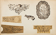 Album of Firearms Ornament Containing Approximately Five Hundred and Forty Inked Impressions of Engraved Firearms Locks and Mounts, and Forty-Two Original Pen and Ink Designs on Forty Double-Sided Leaves, Ink on paper, Belgian and French