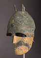 Helmet of the Italo-Chalcidian Type, Anatomical Cuirass, and Left Greave, Bronze, silver, Etruscan, probably Vulci