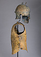Helmet of the Italo-Chalcidian Type, Anatomical Cuirass, and Left Greave, Bronze, silver, Etruscan, probably Vulci