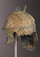Helmet of the Italo-Chalcidian Type, Anatomical Cuirass, and Left Greave, Bronze, silver, Etruscan, probably Vulci