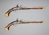 Pair of Flintlock Holster Pistols, Franz Matzenkopf (Bohemian (born Austria), active in Vienna, Prague, and Salzburg, ca. 1705–1776), Steel, wood (walnut), copper alloy, gold, Bohemian, Prague