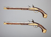 Pair of Flintlock Holster Pistols, Franz Matzenkopf (Bohemian (born Austria), active in Vienna, Prague, and Salzburg, ca. 1705–1776), Steel, wood (walnut), copper alloy, gold, Bohemian, Prague