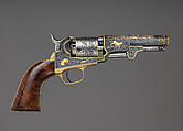 Gold-inlaid Colt Model 1849 Pocket Revolver (serial no. 63306), Samuel Colt (American, Hartford, Connecticut 1814–1862), Steel, copper alloy, gold, wood (walnut), American, Hartford, Connecticut