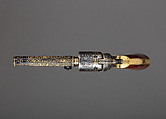 Gold-inlaid Colt Model 1849 Pocket Revolver (serial no. 63306), Samuel Colt (American, Hartford, Connecticut 1814–1862), Steel, copper alloy, gold, wood (walnut), American, Hartford, Connecticut
