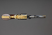 Gold-inlaid Colt Model 1849 Pocket Revolver (serial no. 63306), Samuel Colt (American, Hartford, Connecticut 1814–1862), Steel, copper alloy, gold, wood (walnut), American, Hartford, Connecticut