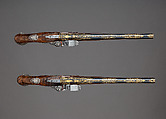 Pair of Flintlock Pistols of Count Heinrich von Brühl (1700–1763), Adrien Reynier the Younger, called Le Hollandois (French, Paris ca. 1680–1743 Paris), Steel, wood, silver, gold, copper alloy, French, Paris