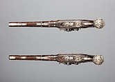 Pair of Flintlock Pistols, Henry Hadley (British, London, active 1734, d. 1773), Steel, wood (walnut), silver, gold, copper alloy, British, London