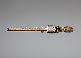 Gold-inlaid Colt Model 1851 Navy Revolver (serial no. 20133), with Case and Accessories, Samuel Colt (American, Hartford, Connecticut 1814–1862), Steel, copper alloy, gold, wood (walnut), textile, glass, cork, bone, pewter, paper, American, Hartford, Connecticut