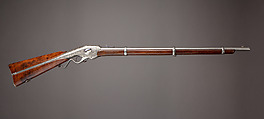Evans Repeating Rifle Co. Transition Model Lever Action Musket, Manufactured by Evans Repeating Rifle Company (American, Mechanic Falls, Maine 1873–1881), Wood, steel, nickel, American, Mechanic Falls, Maine and New York