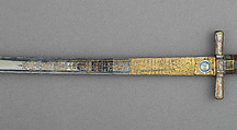 Hunting Sword with Scabbard, Knife, and Fork, Steel, gold, silver, copper alloy, pigments, agate, wood, leather, German
