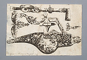 Engraving of Firearms Ornament from the Pattern Book <i>Plusieurs pieces de l'arquebuzerie / recueillies et inventeés par Francois Marcou</i>, C. Jacquinet French, Ink, paper, French, Paris