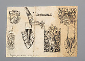 Engraving of Firearms Ornament from the Pattern Book <i>Plusieurs pieces de l'arquebuzerie / recueillies et inventeés par Francois Marcou</i>, C. Jacquinet French, Ink, paper, French, Paris