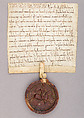 Parchment Document and Seal of Philip of Alsace, Count of Flanders (1168–91) and of Vermondois (1155–91), Wax, parchment, Flemish