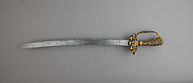 Hunting Sword, Steel, copper-gold alloy (<i>shakudō</i>), gold, hilt, Japanese, made for the European market; blade, Western European