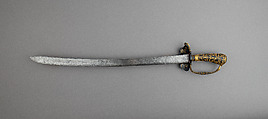 Hunting Sword, Steel, copper-gold alloy (<i>shakudō</i>), gold, hilt, Japanese, made for the European market; blade, Western European