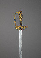 Hunting Sword and Scabbard, Steel, copper-gold alloy (<i>shakudō</i>), gold, wood, ray skin, hilt, Japanese, made for the European market