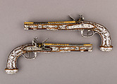 Cased Pair of Flintlock Pistols with Accessories, François Pirmet (French, Paris, recorded 1779–1818), Steel, gold, wood (walnut, mahogany), silver, tortoiseshell, velvet, French, Paris