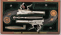 Cased Pair of Double-Barreled Turn-Off Flintlock Pistols, Jean Lepage (French, Paris, 1746–1834), Steel, wood (boxwood), brass, velvet, French, Paris