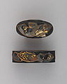 Sword-Hilt Collar and Pommel (Fuchigashira), Copper-gold alloy (shakudō), silver, copper, gold, Japanese