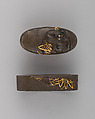 Sword-Hilt Collar and Pommel (Fuchigashira), Copper-silver alloy (shibuichi), gold, Japanese
