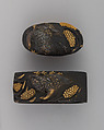 Sword-Hilt Collar and Pommel (Fuchigashira), Copper-gold alloy (shakudō), gold, Japanese