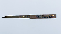 Knife Handle (Kozuka), Inscribed by Juō Masayoshi (Japanese, ca. 1772–ca. 1835), Copper-gold alloy (shakudō), copper-silver alloy (shibuichi), gold, Japanese