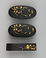 Sword-Hilt Collar and Two Pommels (Fuchigashira), Copper-gold alloy (shakudō), copper-silver alloy (shibuichi), copper, gold, Japanese