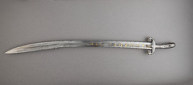 Saber with Scabbard and Strap, Steel, gold, wood, leather, Eastern European, probably Hungary