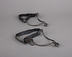 Pair of Rowel Spurs, Iron alloy, leather, possibly French or German