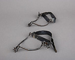 Pair of Rowel Spurs, Iron alloy, leather, possibly French or German