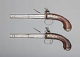 Pair of Flintlock Turn-Off Pistols, Daniel Moore (British, recorded 1758–ca. 1800), Steel, wood (walnut), silver, British, London