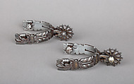 Pair of Rowel Spurs, Iron alloy, silver, copper alloy, Mexican