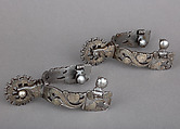 Pair of Rowel Spurs, Iron alloy, silver, Mexican