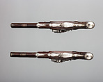 Pair of Flintlock Pistols of the Prince of Wales, later George IV (1762–1830), Durs Egg (British, born Switzerland, baptized Oberbuchsiten, Switzerland 1748–1831 London), Steel, wood (walnut, rosewood), silver, gold, horn, lead, British, London