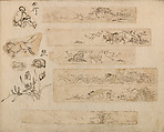 Various Designs for the Chiseller (Chōkō Shitae Shinajina), Togyoku, and others (Japanese, 1867 (3rd Month)), Ink on paper, pasted into a bound volume, Japanese
