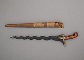 Kris with Sheath, Steel, wood, gold, diamonds, Javanese