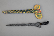 Kris with Sheath, Steel, wood, brass, polychromy, Javanese; grip, Cirebon