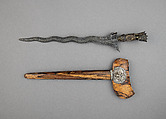 Kris with Sheath, Steel, pelet wood (possibly kajoe), silver, Balinese